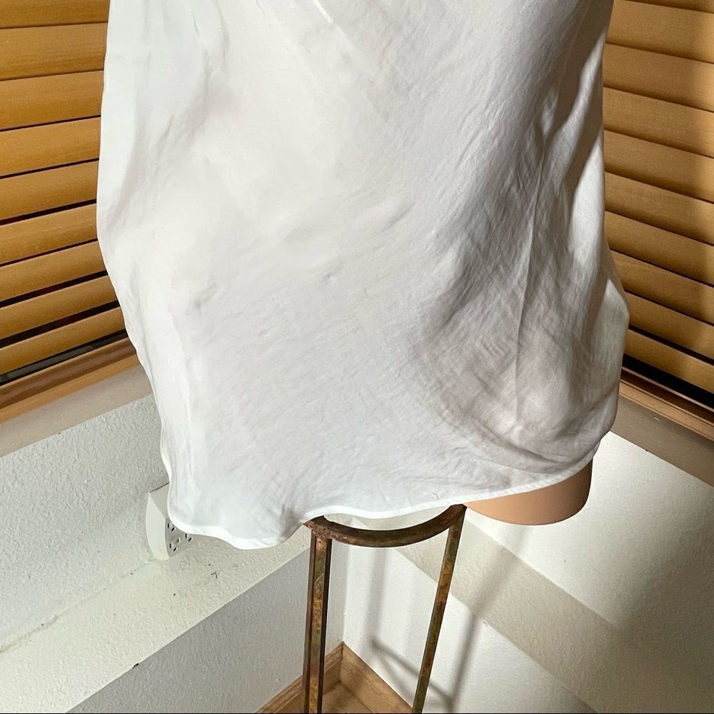 BCBG Sz L White Gauzy Light Chiffon Spaghetti Straps Cowl Neck Beautiful Top New - Picture 6 of 13